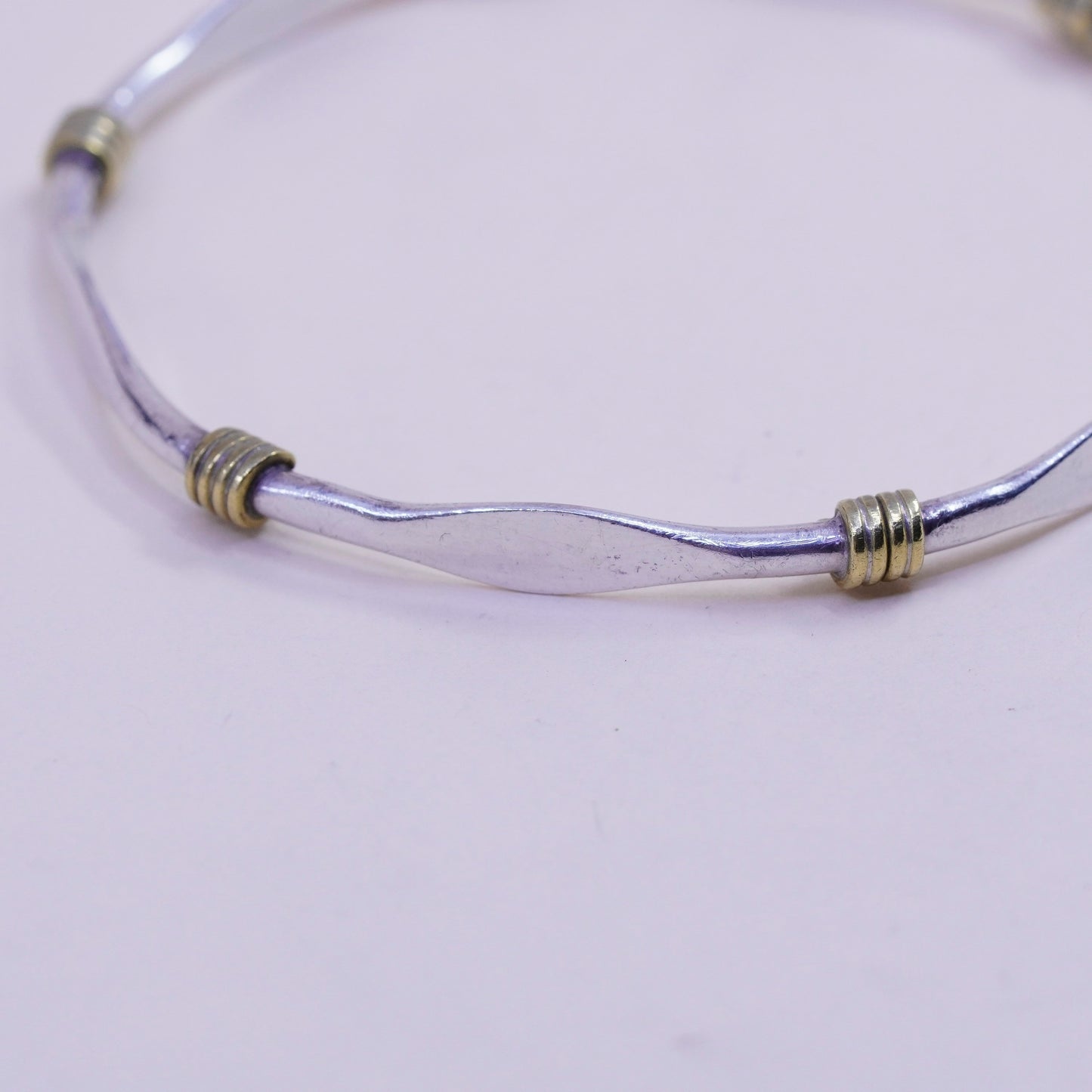8”, vintage sterling 925 silver handmade stackable bracelet, bangle with brass