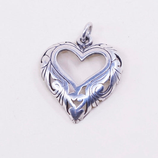 Vintage sterling 925 silver handmade filigree heart pendant charm