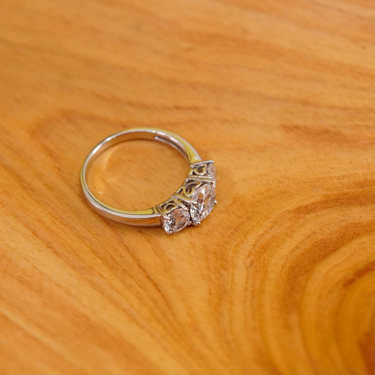 Size 8.25, vintage Sterling 925 silver anniversary ring with clear cz