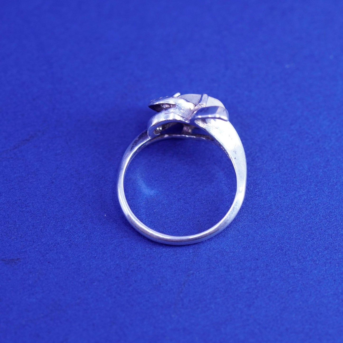 Size 5, vintage Sterling silver handmade ring, 925 band with flower ceramics