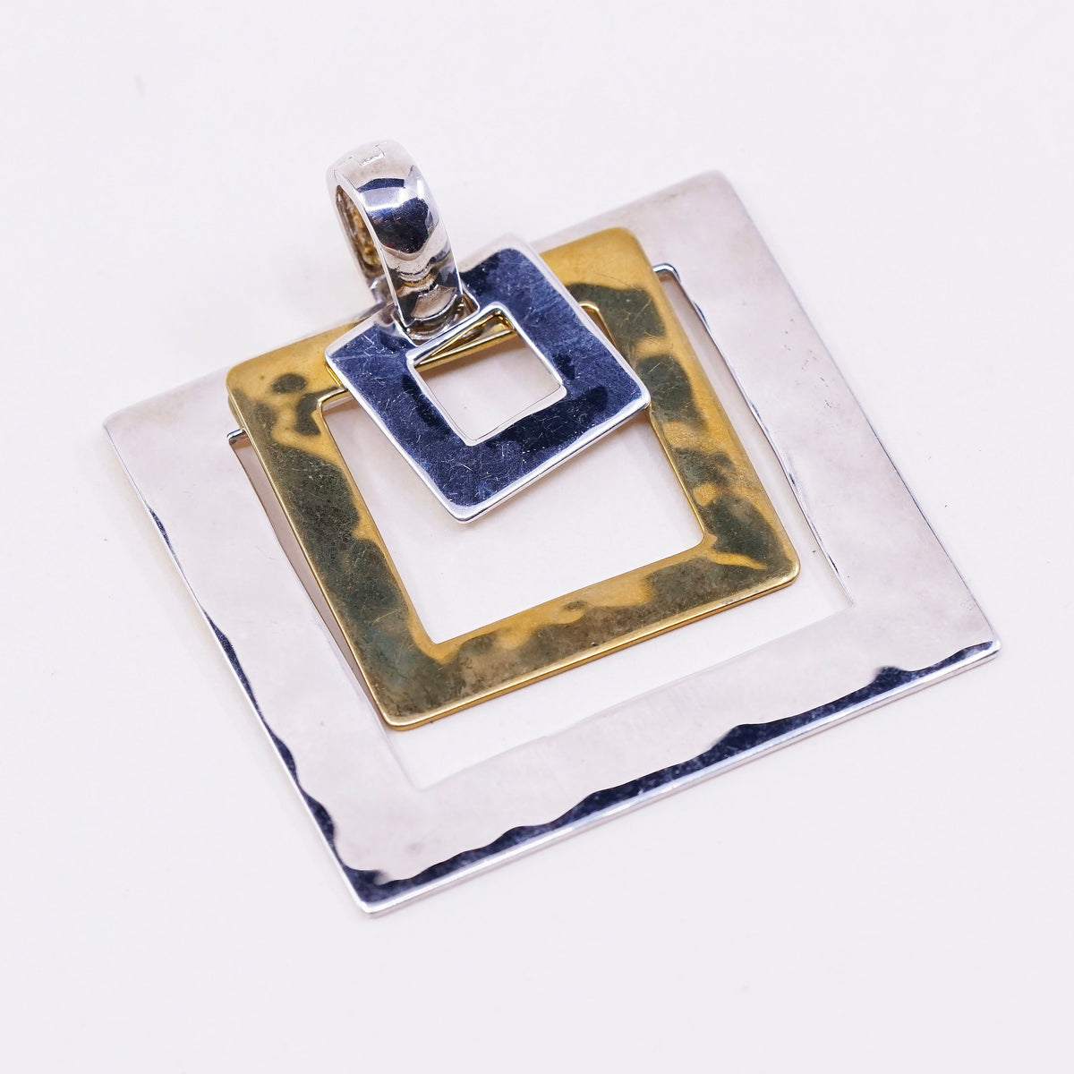vtg Robert Lee Morris Studio pendant, sterling 925 silver w/ brass Square