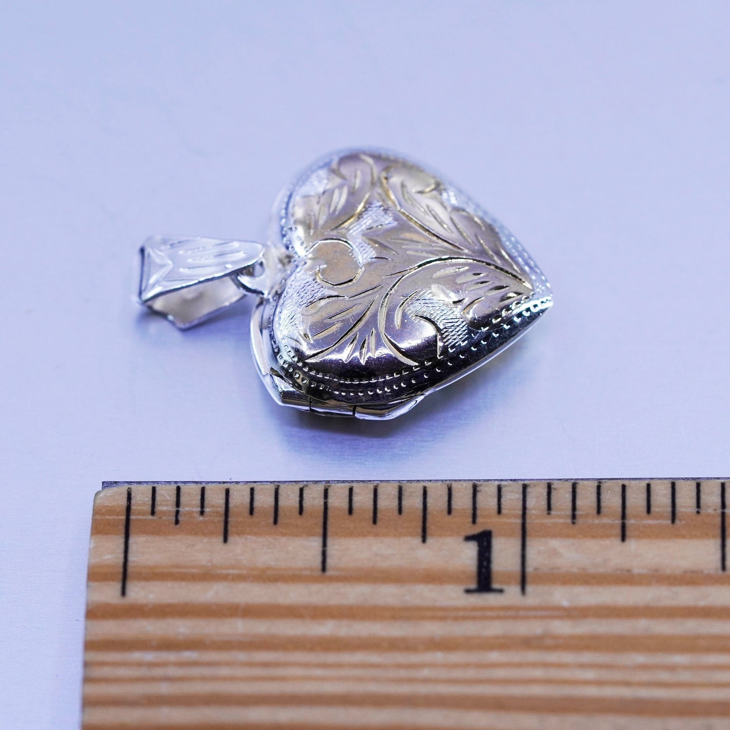 Antique two tone Sterling silver charm, flower textured 925 photo locket
