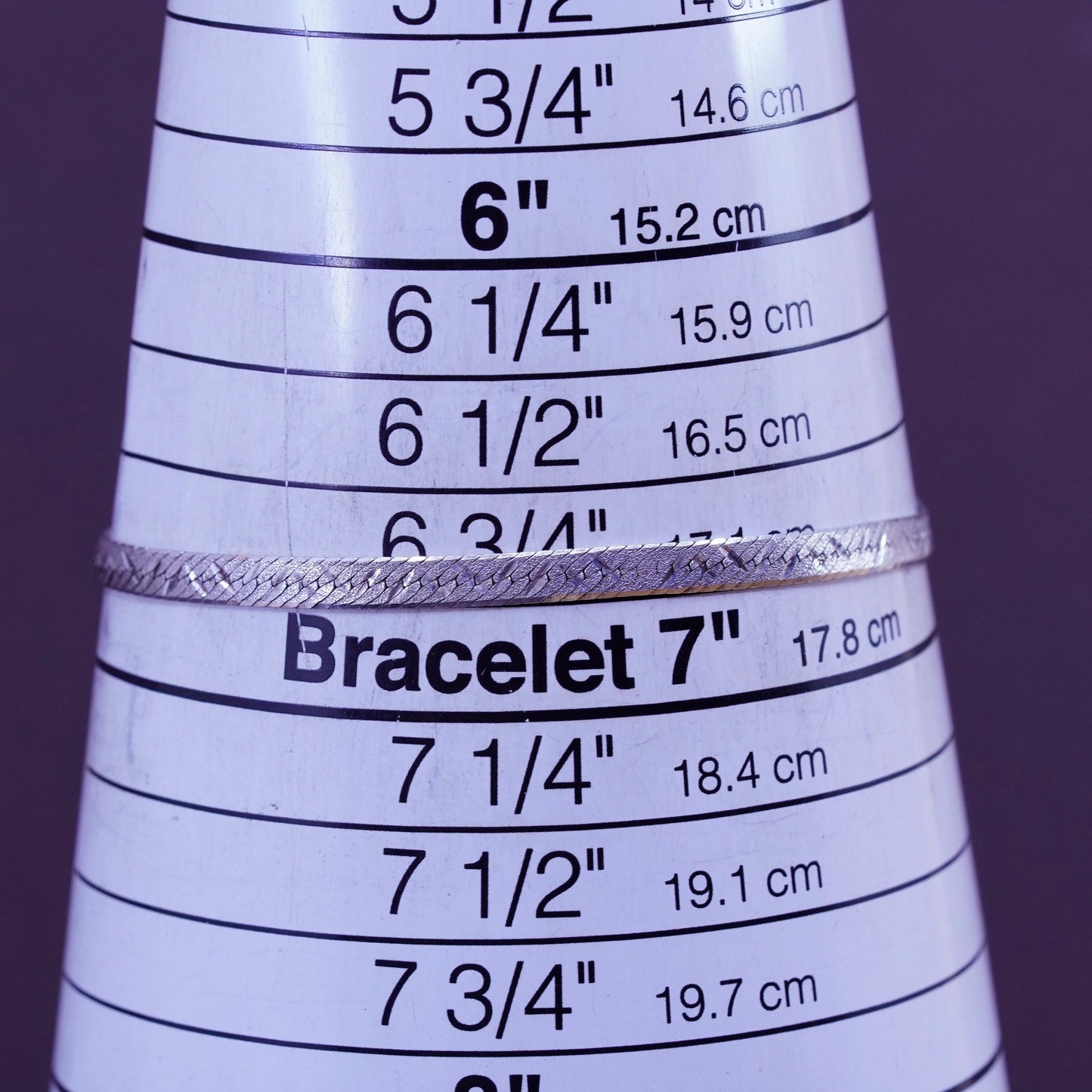 6.75”, Vintage Sterling silver textured herringbone bracelet, Italy 925 chain
