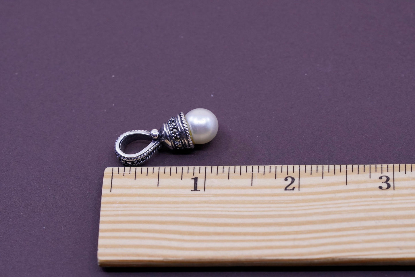 vtg Judith jack sterling 925 silver handmade pendant with marcasite and pearl