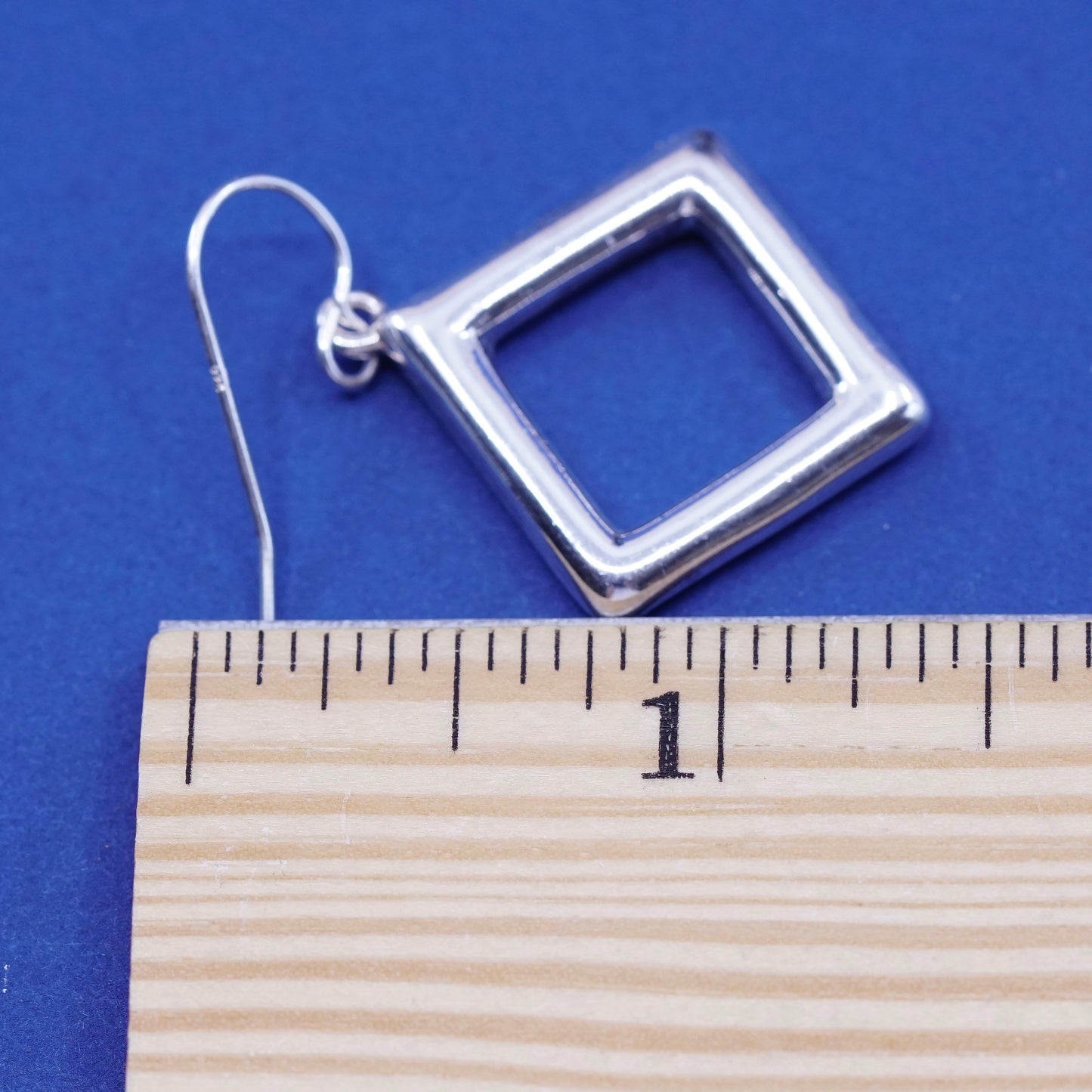 vtg sterling silver handmade earrings, solid 925 silver w/ square shaped drops