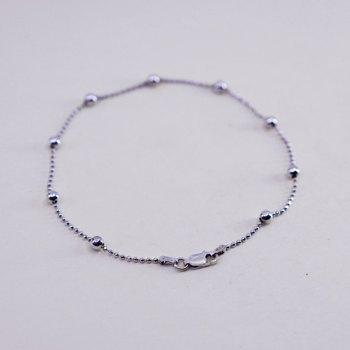 9.5”, sterling silver bracelet, Italy made 925 bead anklet