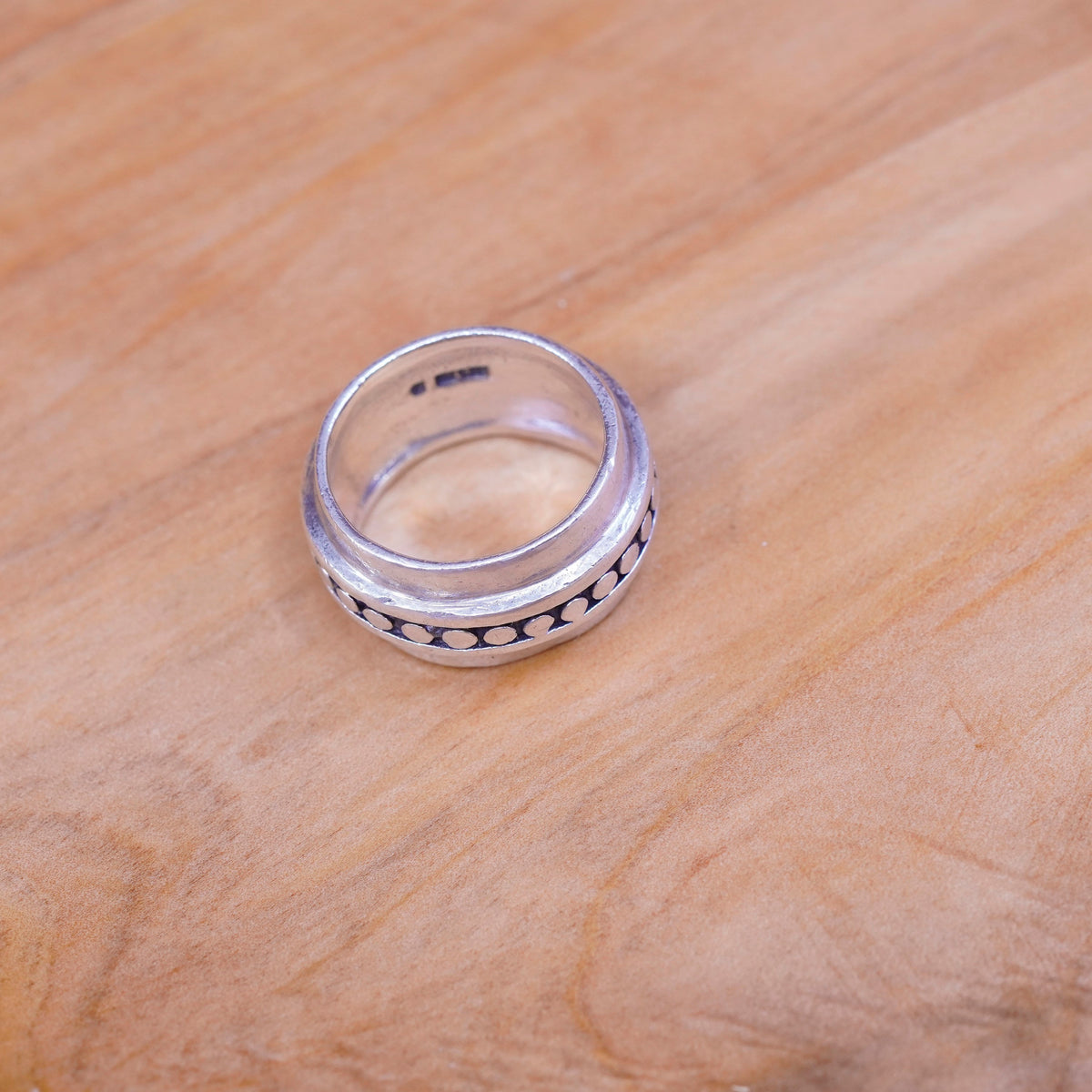 size 6, vintage Sterling silver handmade ring, 925 wide band with bead pattern