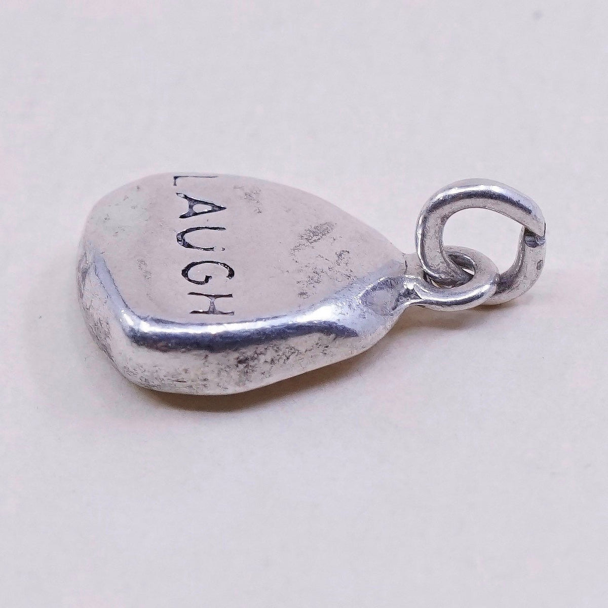 Vintage DV sterling silver Nugget charm, 925 pendant with “laugh” embossed