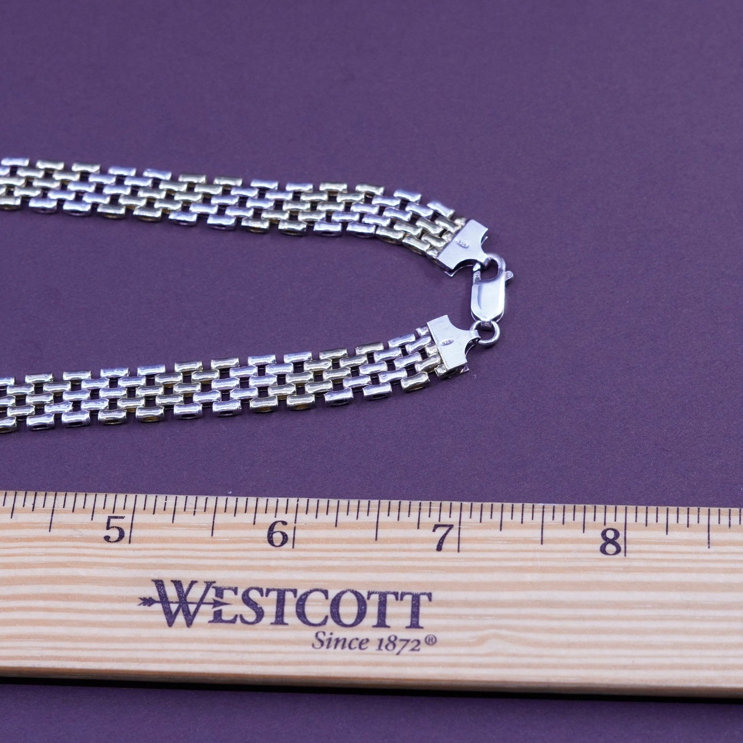 18” 10mm, vintage Vior two tone Sterling silver mesh chain, Italy 925 necklace
