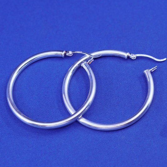 1.5”, vintage Sterling silver handmade hoop earrings, bold 925 huggie