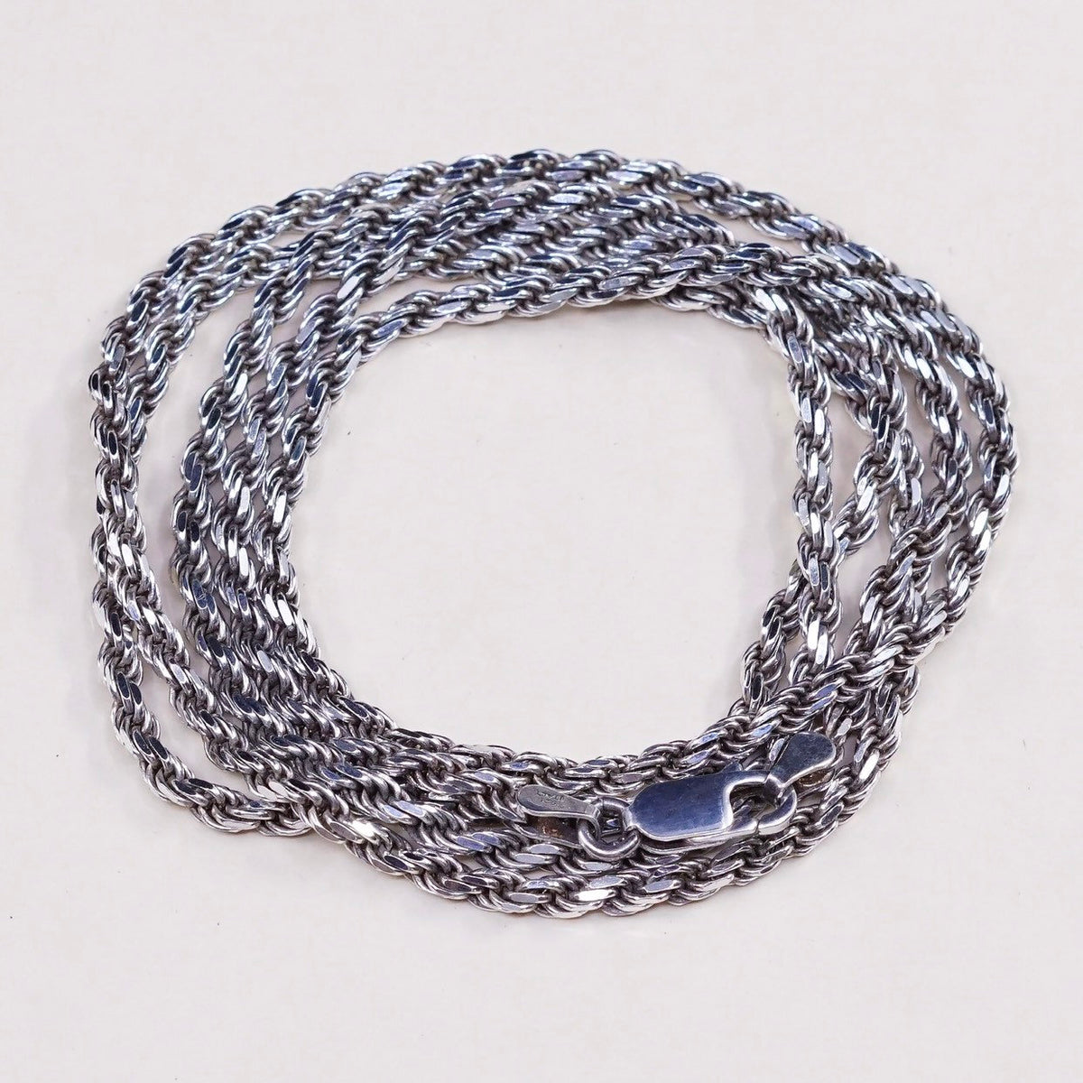 30", 3mm, vtg sterling silver Italy 925 diamond cut rope chain, necklace