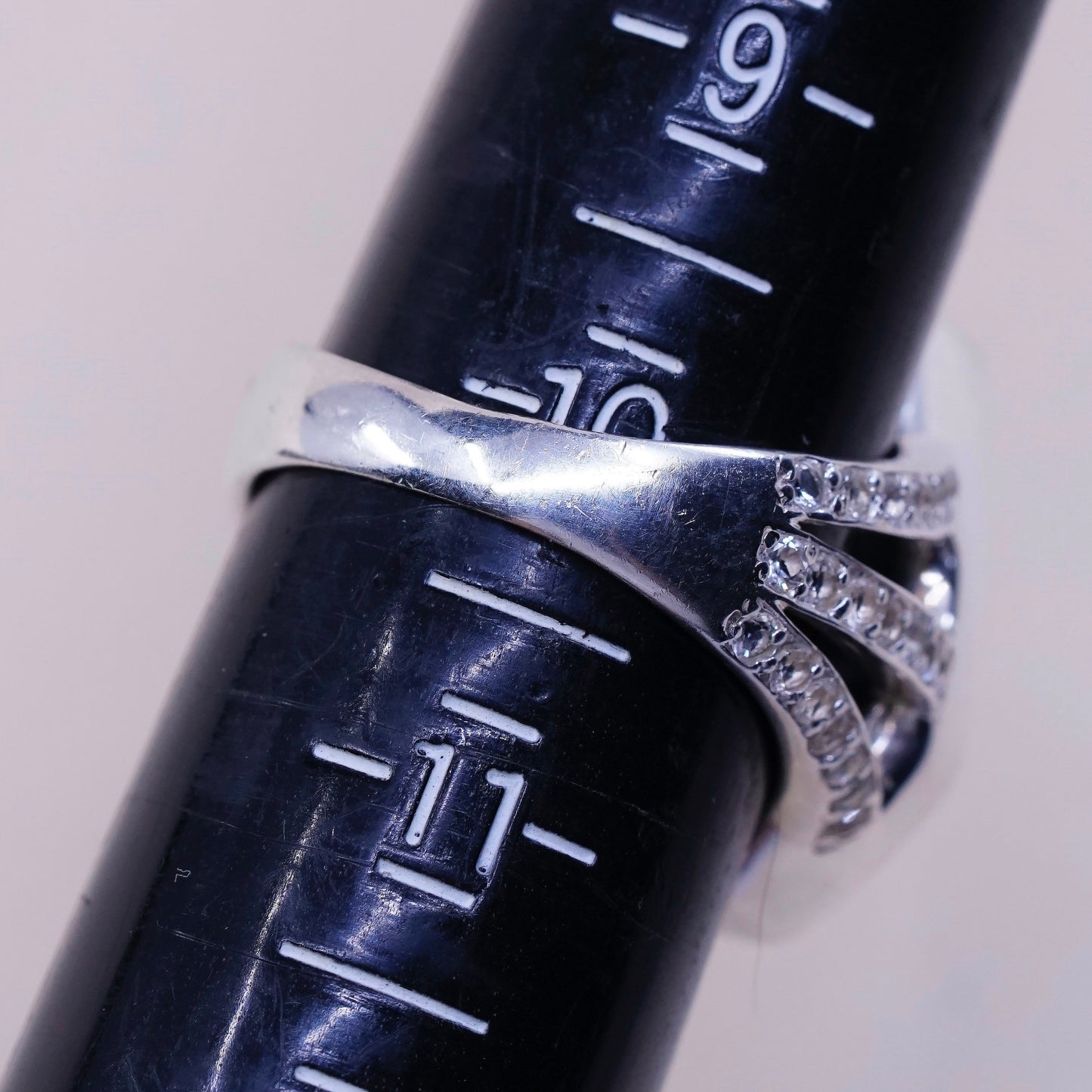 Size 10, vtg sterling 925 silver handmade ring with Lapis lazuli and Cz around