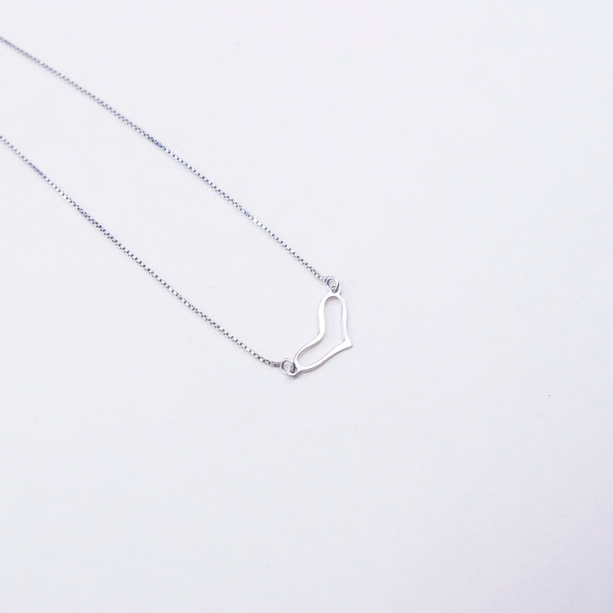 16”, vintage sterling silver handmade necklace, 925 box chain heart Pendant