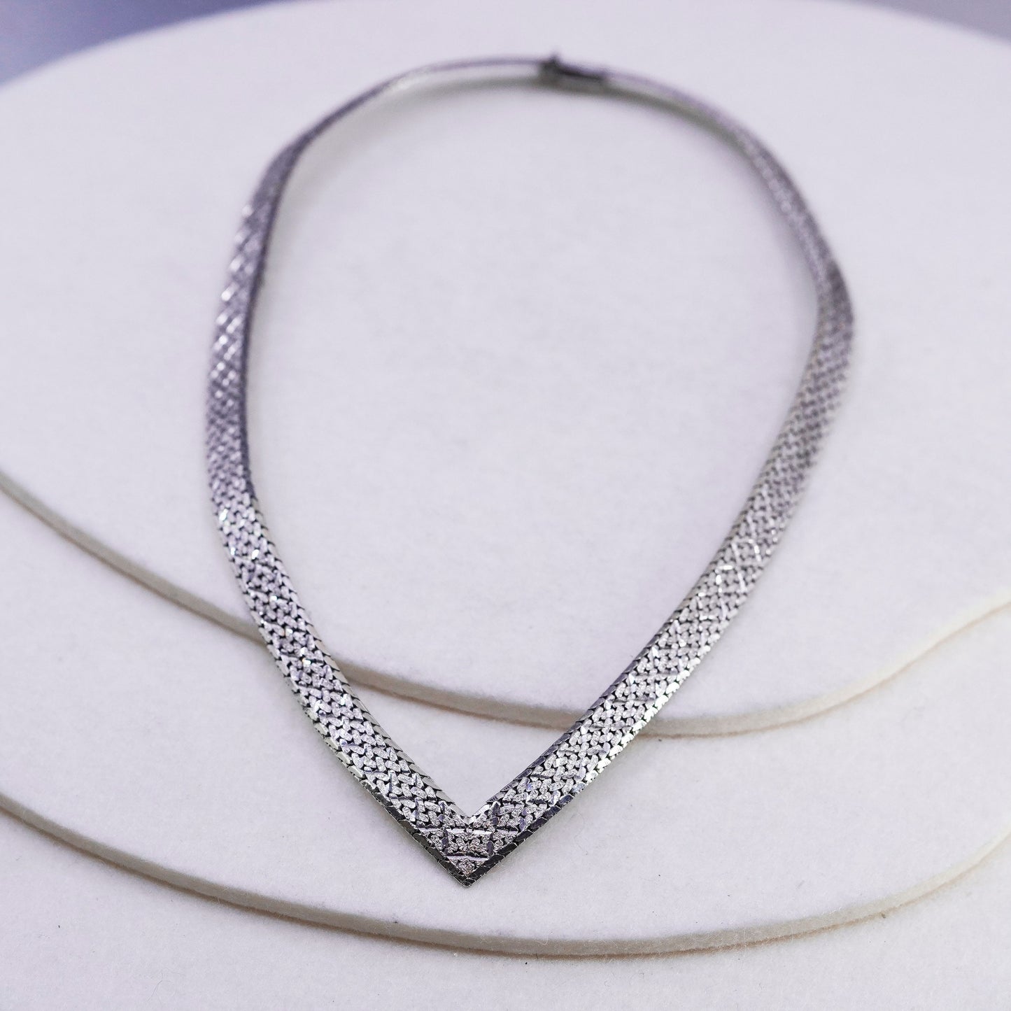 16” 8mm, Vintage Italian sterling 925 silver Riccio V shaped necklace, chain