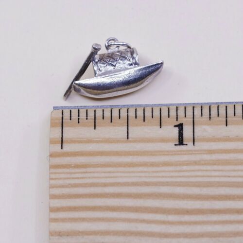 Vintage Sterling Silver Boat Pendant, Solid 925 Silver Charm, Stamped Silver