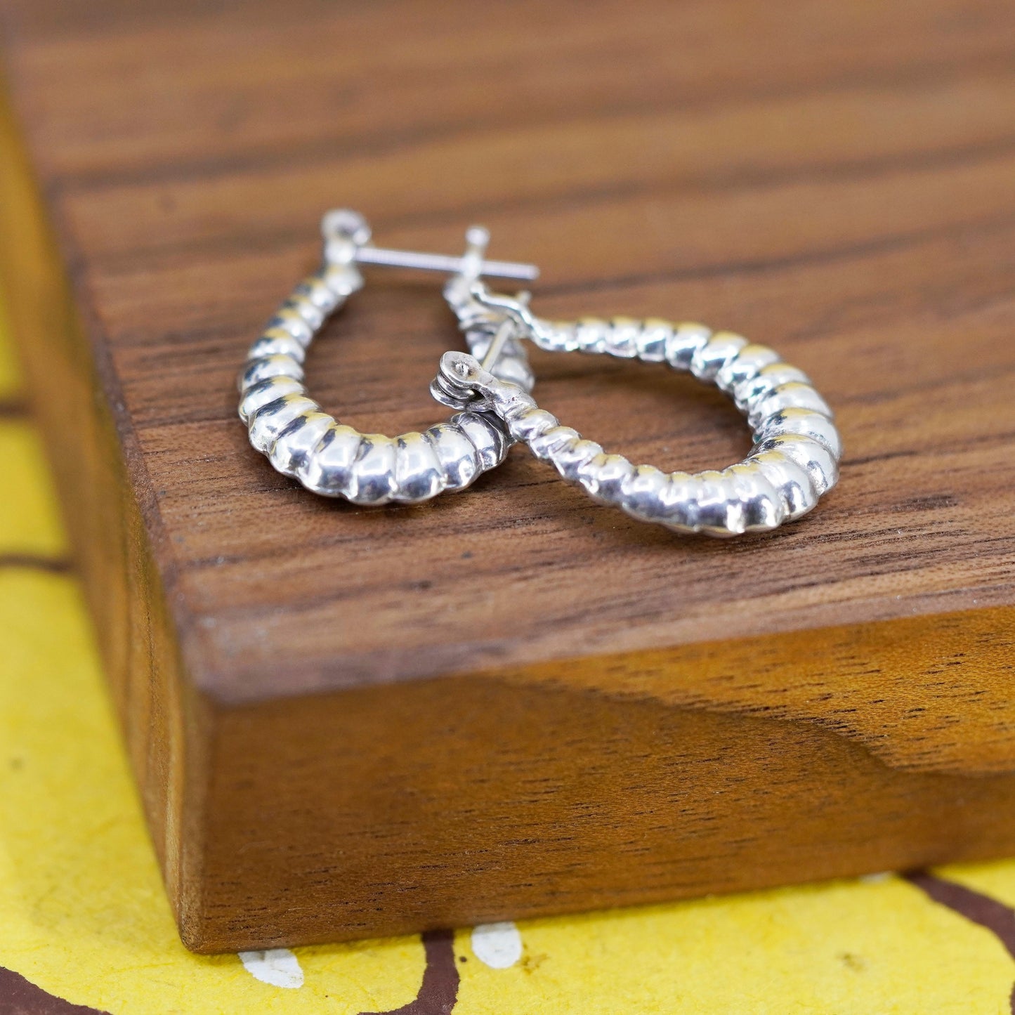 0.75”, Vintage Sterling silver handmade earrings, 925 twisted hoops
