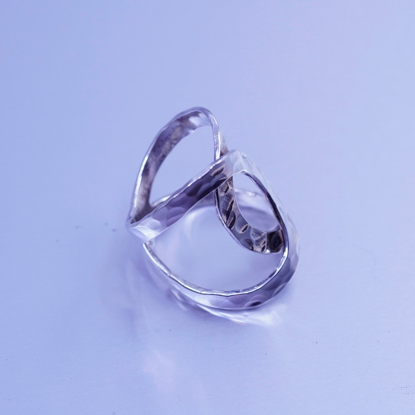 Size 7, vintage HOB Sterling 925 silver ring, crossed hammered band