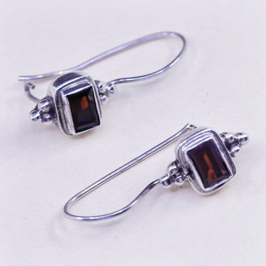 Vintage Sterling 925 silver handmade earrings with rectangular ruby