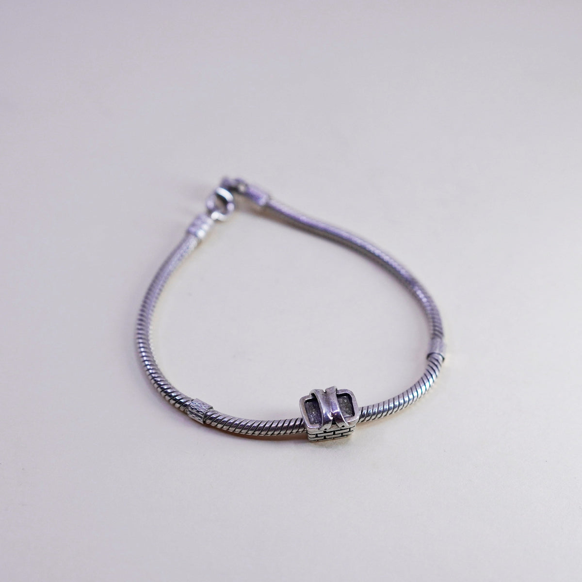 7”, Italy Sterling 925 silver bracelet, bold snake chain with basket charm