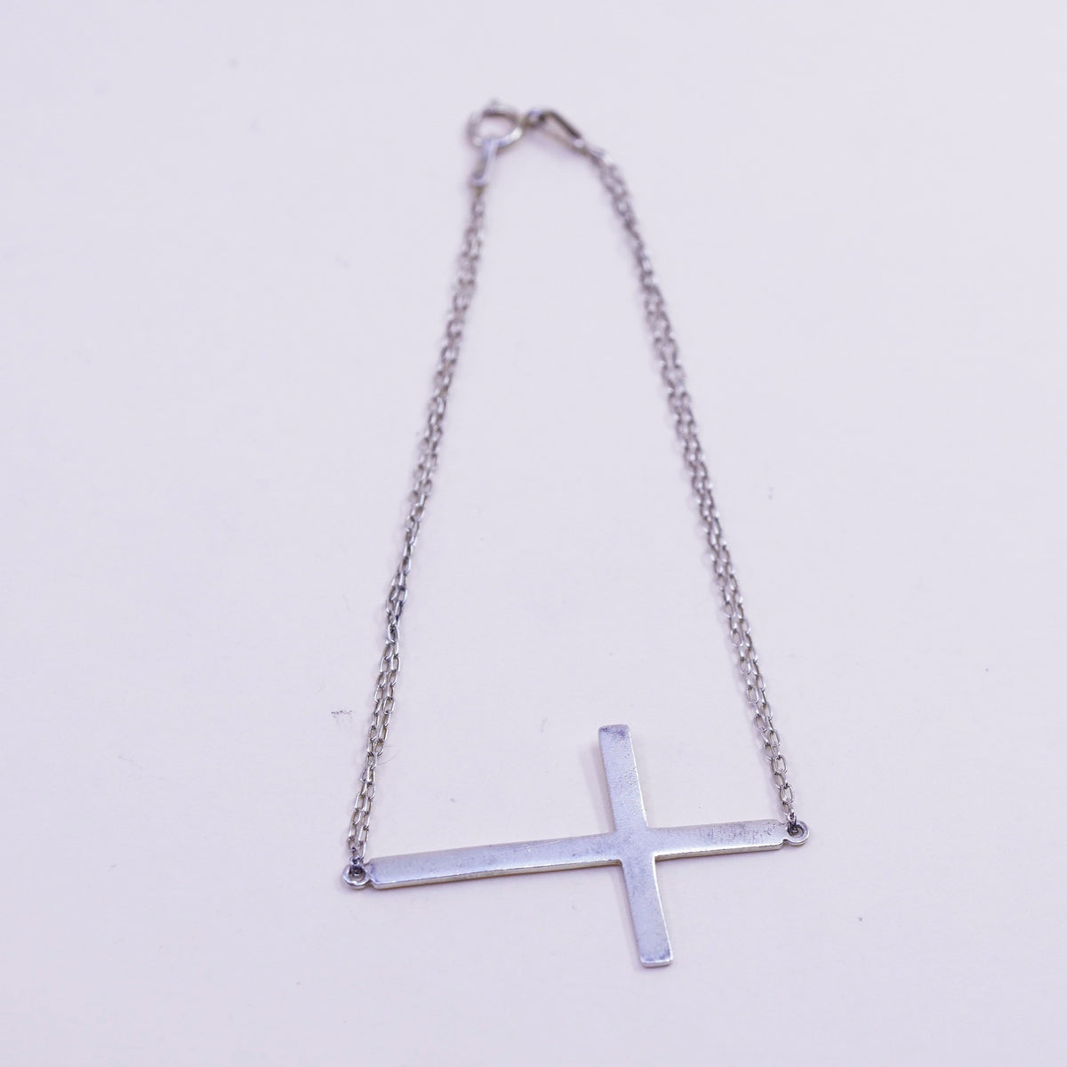 7”, Vintage sterling silver handmade bracelet, Italy 925 chain with cross
