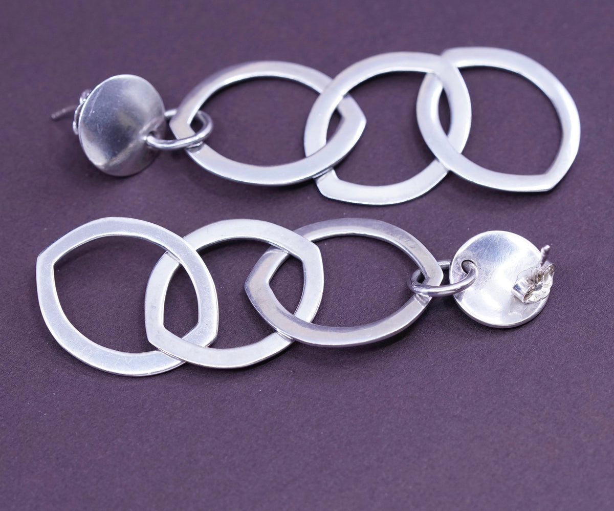 Vintage Sterling silver handmade earrings, Modern 925 flatten entwined circle