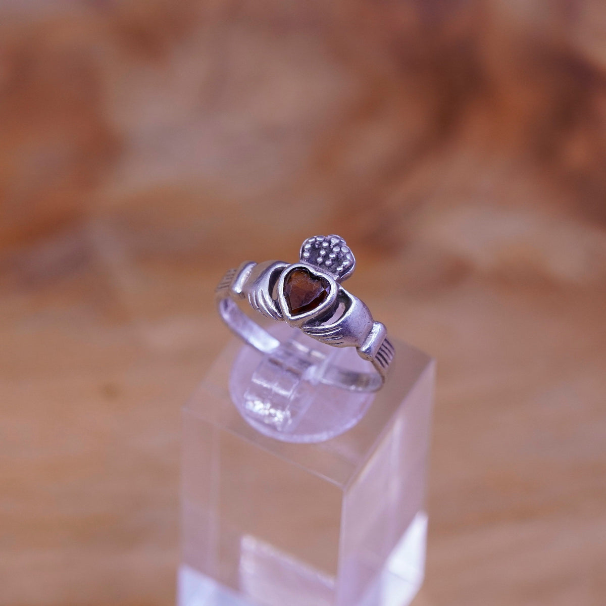 Size 6.5, sterling 925 silver with holding heart, handmade claddagh ring Ruby