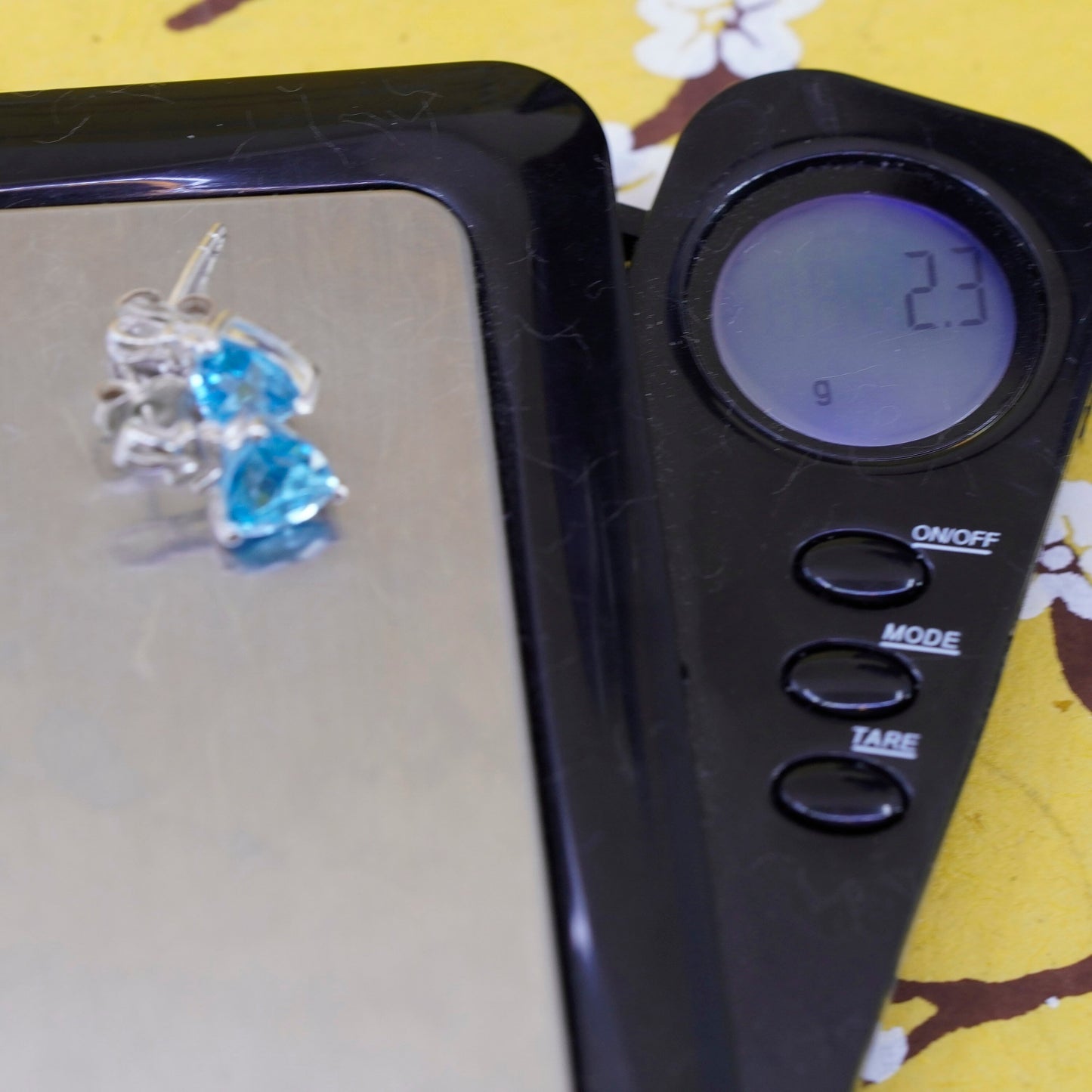 vintage Sterling 925 silver earrings, blue heart topaz studs