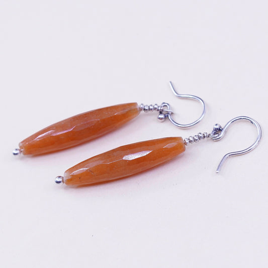 Vintage sterling 925 silver handmade earrings with long carnelian
