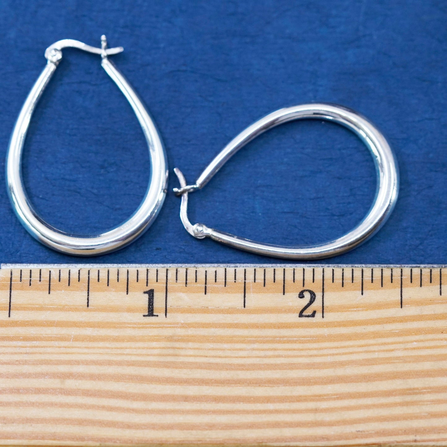 1.5”, vintage Sterling silver handmade oval hoop earrings, Modern 925 huggie