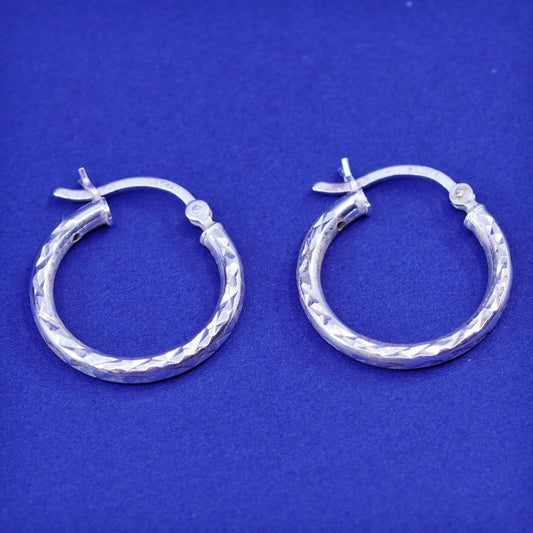0.75”, vintage Sterling silver handmade earrings, textured 925 hoops, huggie
