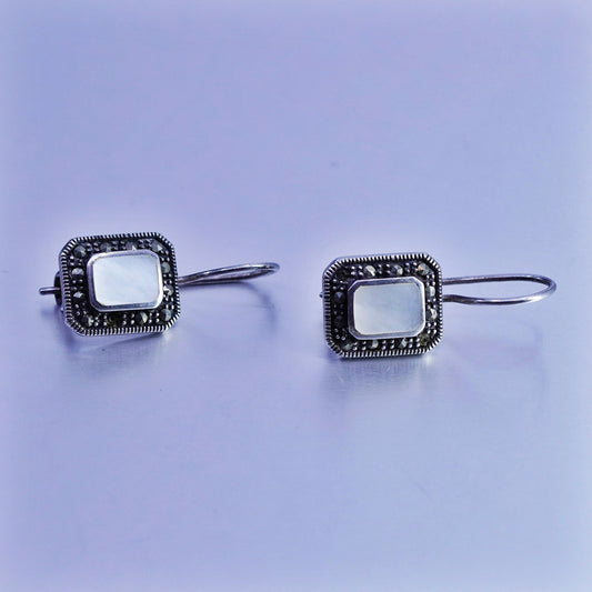 Vintage Sterling 925 silver handmade earrings with mother of pearl marcasite