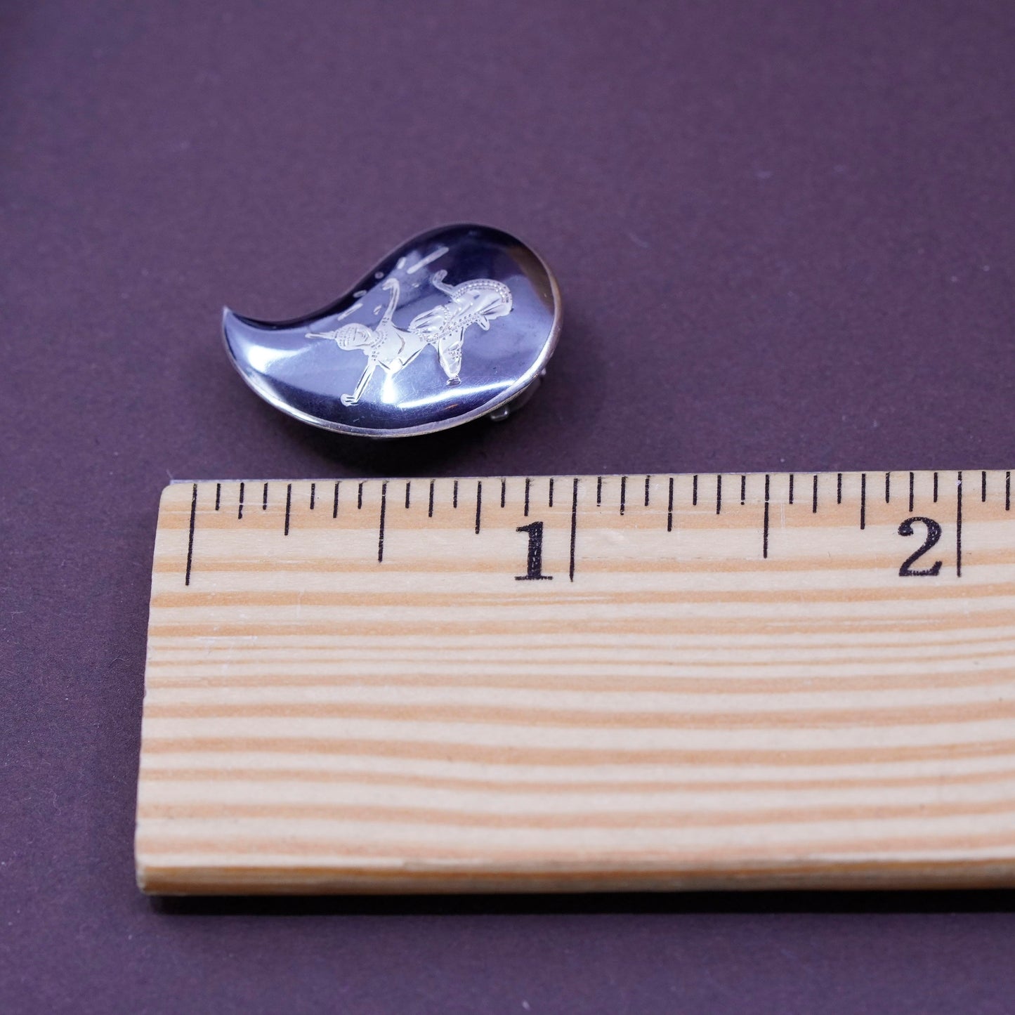Siam sterling silver clip on earrings, 925 India teardrop earrings, niello