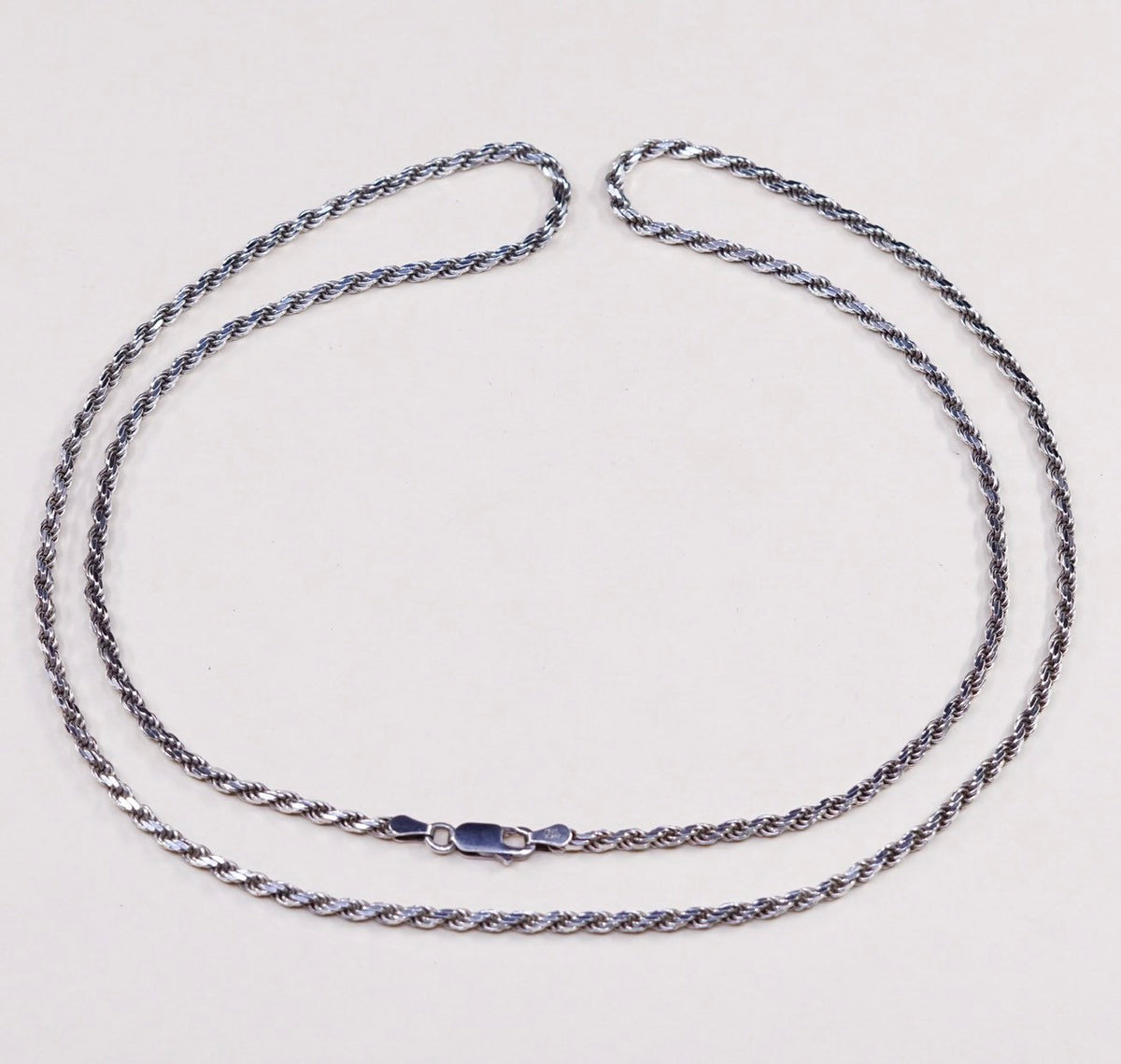 30", 3mm, vtg sterling silver Italy 925 diamond cut rope chain, necklace