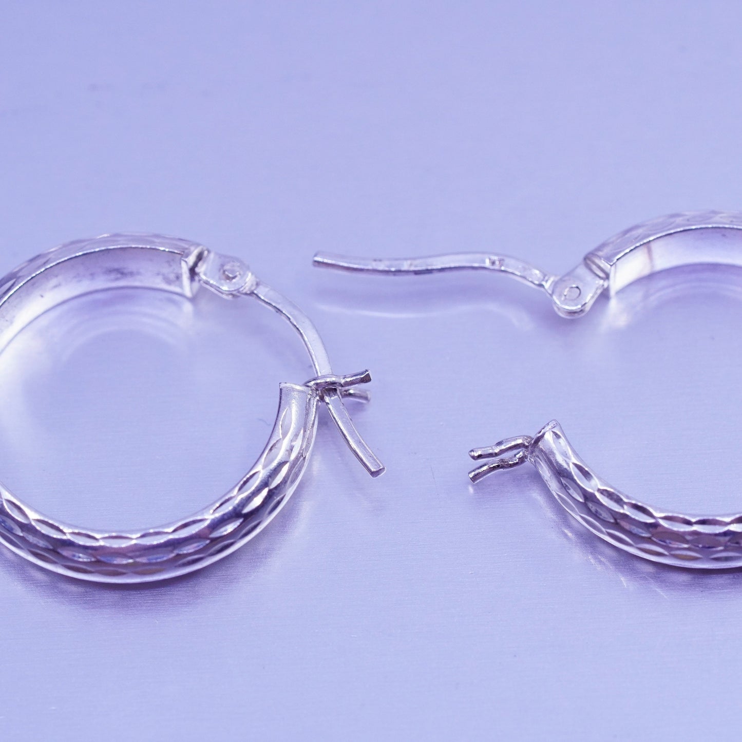 0.75”, vintage Sterling silver handmade earrings, textured 925 hoops