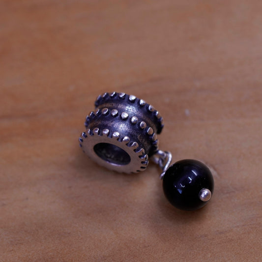 Vintage Sterling 925 silver handmade pendant charm with obsidian bead