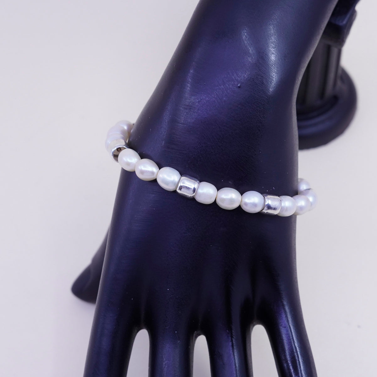 6.5+1” 7mm, Vintage handmade bracelet, freshwater pearl with 925 silver clasp