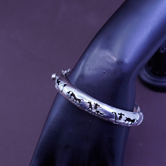 7.5”, Sterling 925 silver handmade shadow hinged storyteller bangle bracelet