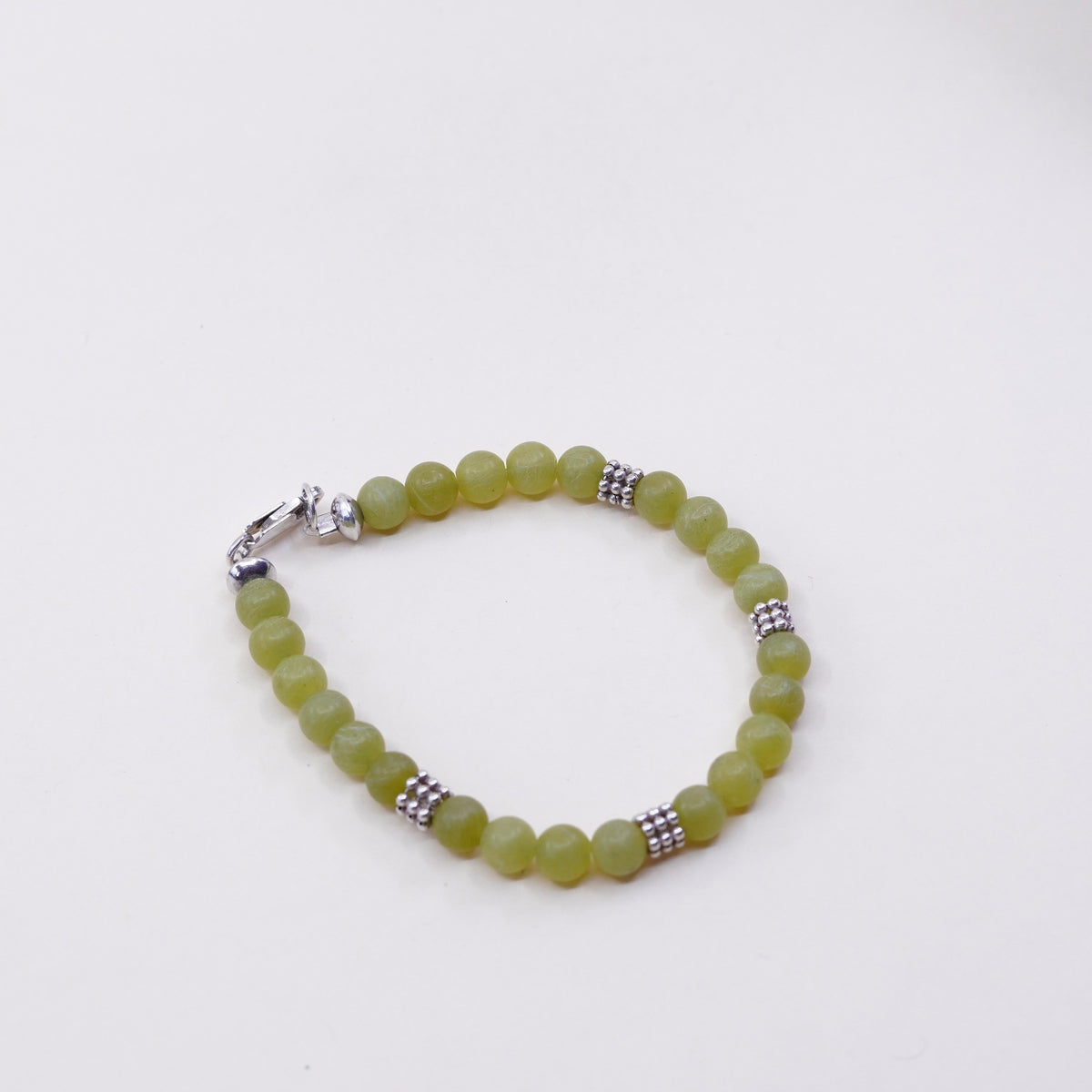 6.75”, vintage 925 Sterling silver handmade bracelet with jade beads
