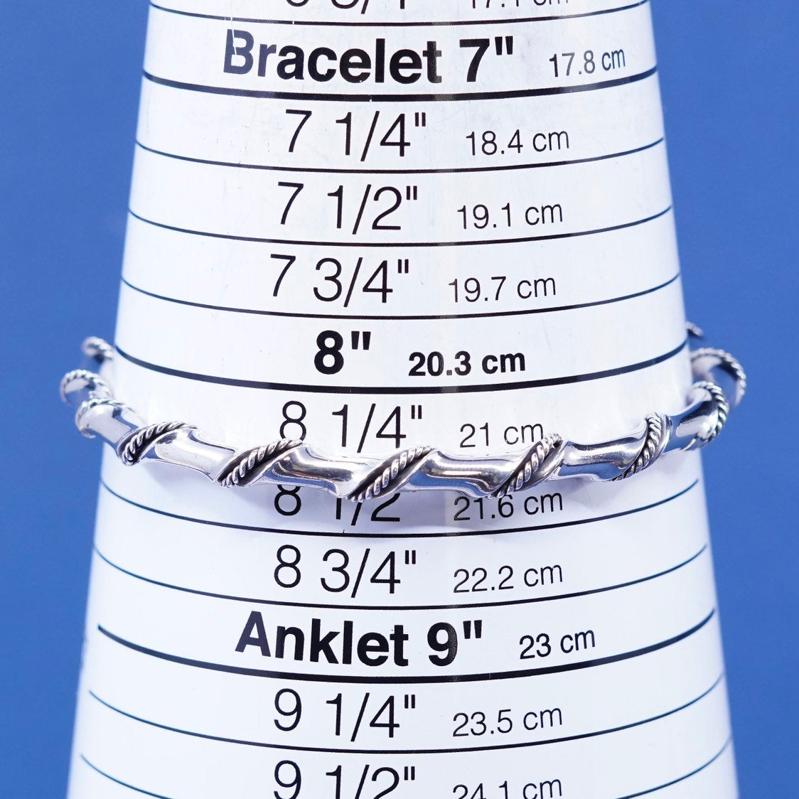 8.25", vtg sterling silver handmade bracelet, Mexico 925 twisted cable bangle