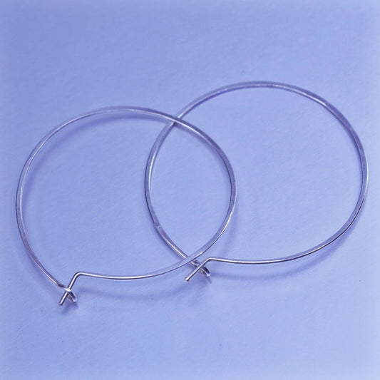 1.5”, vintage Sterling silver handmade earrings, 925 simple hoops