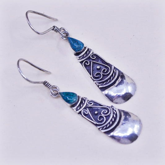 Vintage Sterling silver earrings, 925 teardrop dangle with malachite