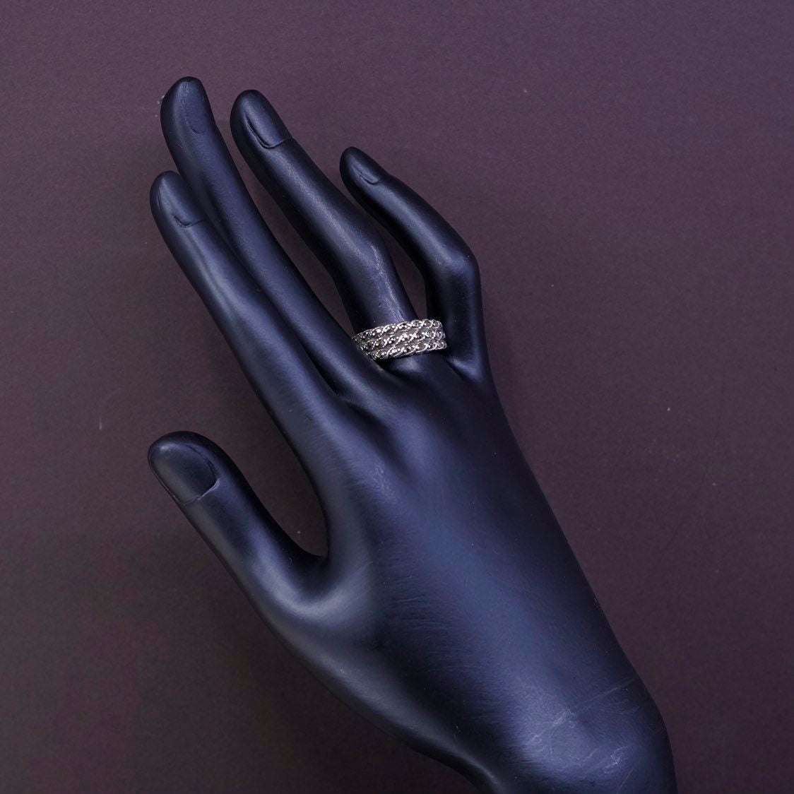sz 9, vtg Sterling silver handmade ring, 925 with marcasite