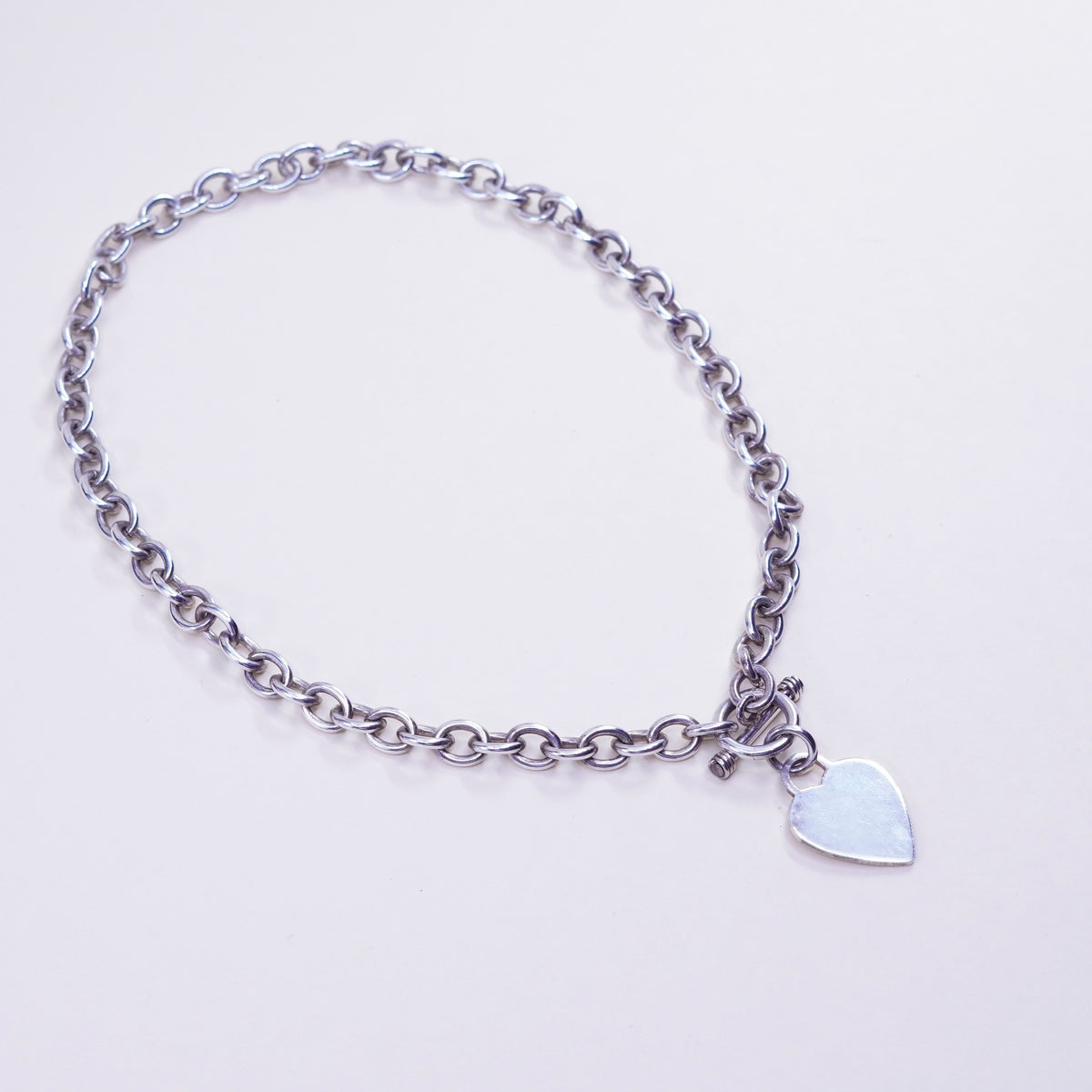 18”, sterling silver charm necklace, 925 handmade bold circle chain heart charm