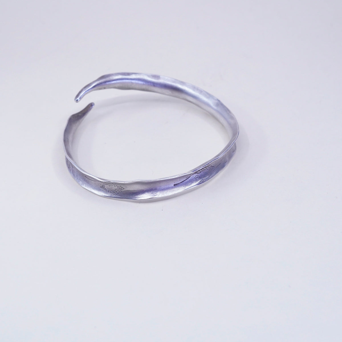 7”, sterling silver contemporary handmade bracelet, matted 925 wrap leafy cuff