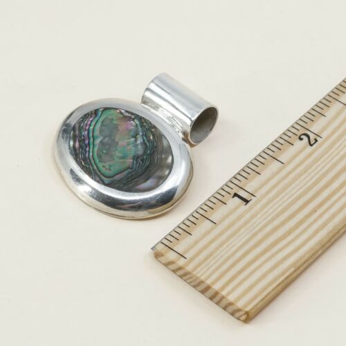 Vtg Large Sterling Silver Abalone Handmade Pendant, Mexico solid 925 silver