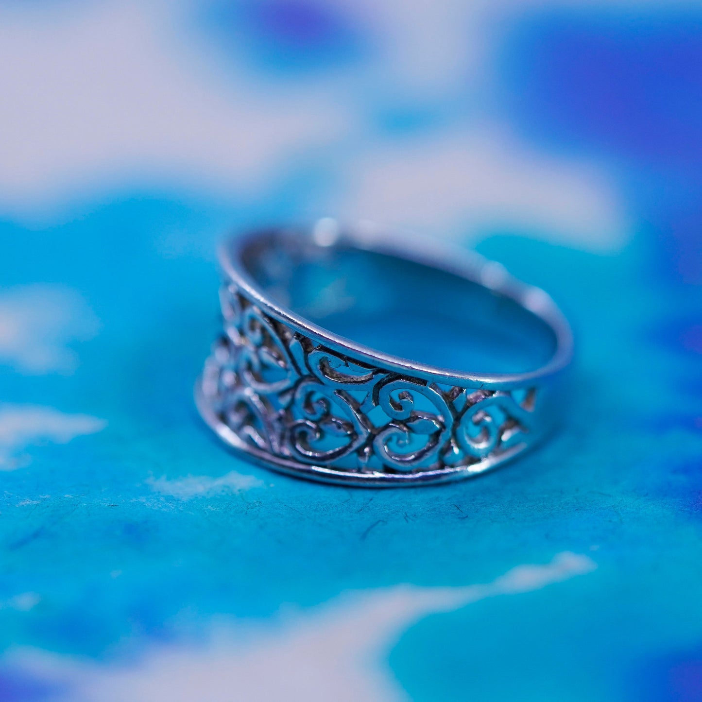 Size 7, vintage Sterling silver handmade ring, 925 filigree band