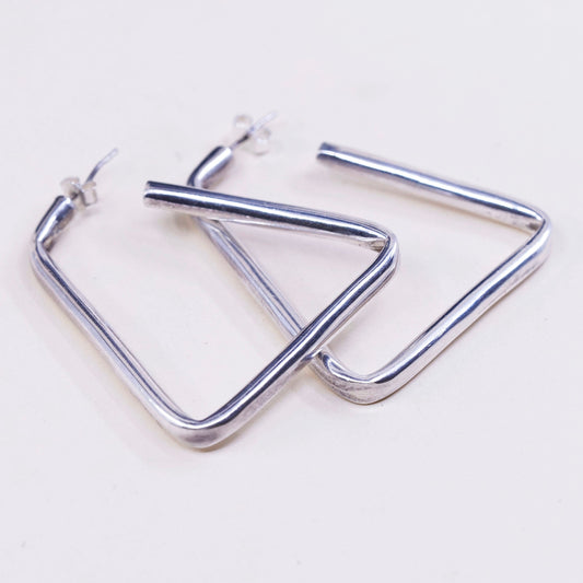 1.75”, vtg mexico sterling silver handmade hoops, 925 huggie earrings