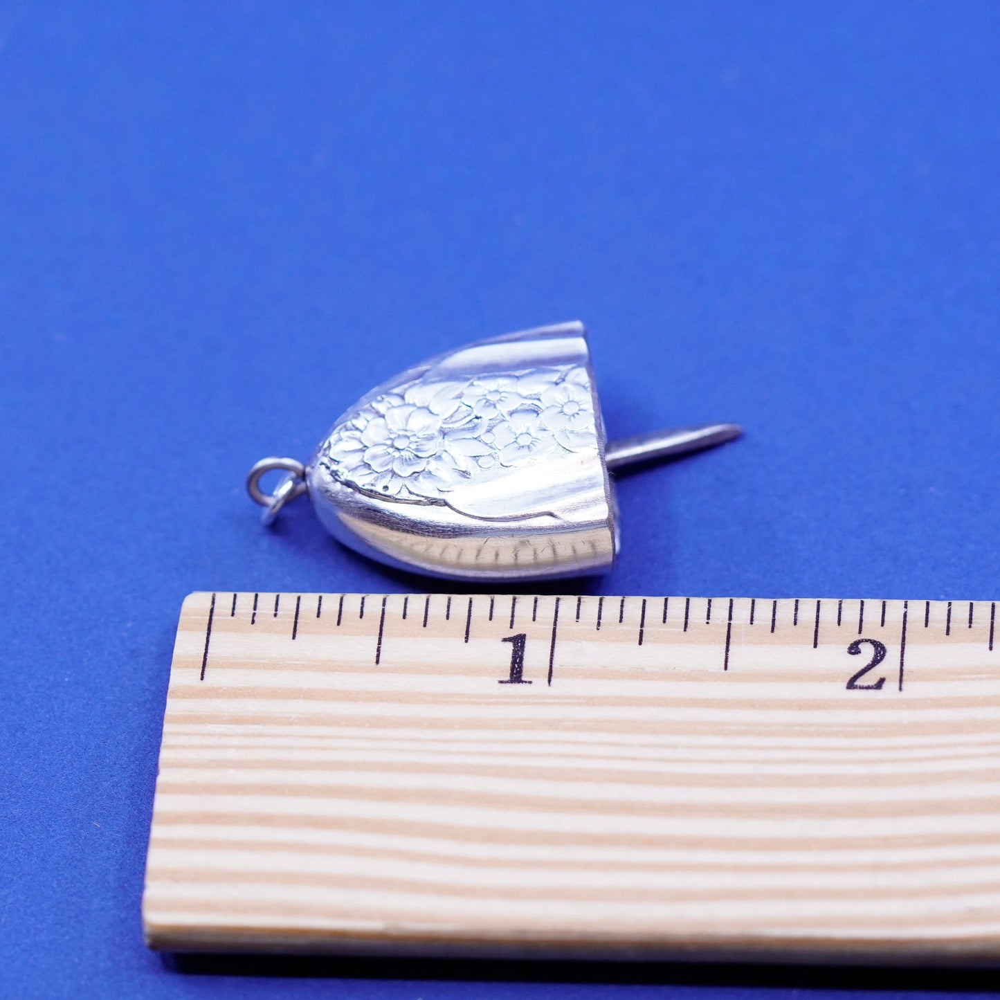 Vintage Sterling silver chime, bell, ring, 925 harmony ball with flower relief