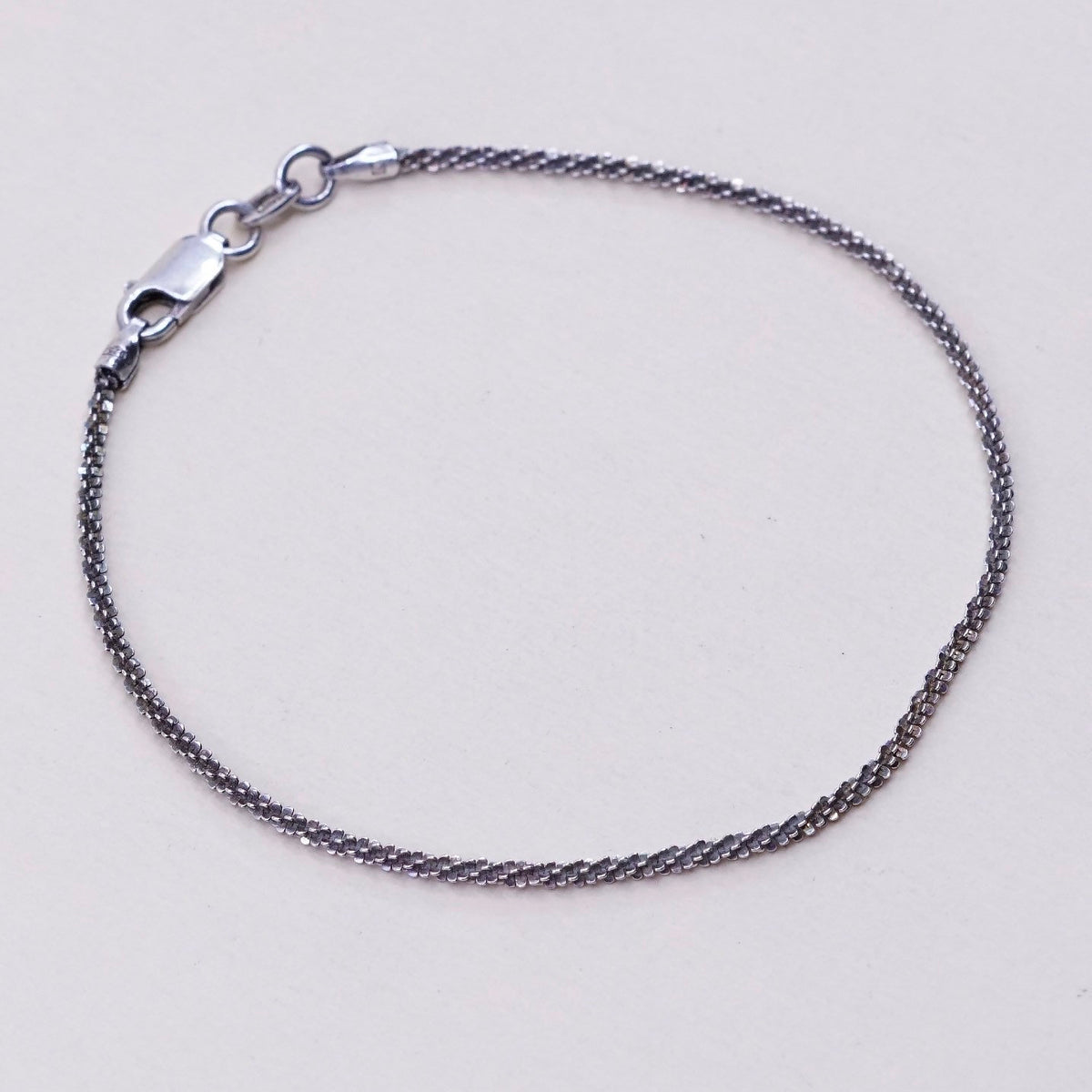 7”, 1mm, Vintage sterling silver bracelet, Italy made 925 twisted bracelet