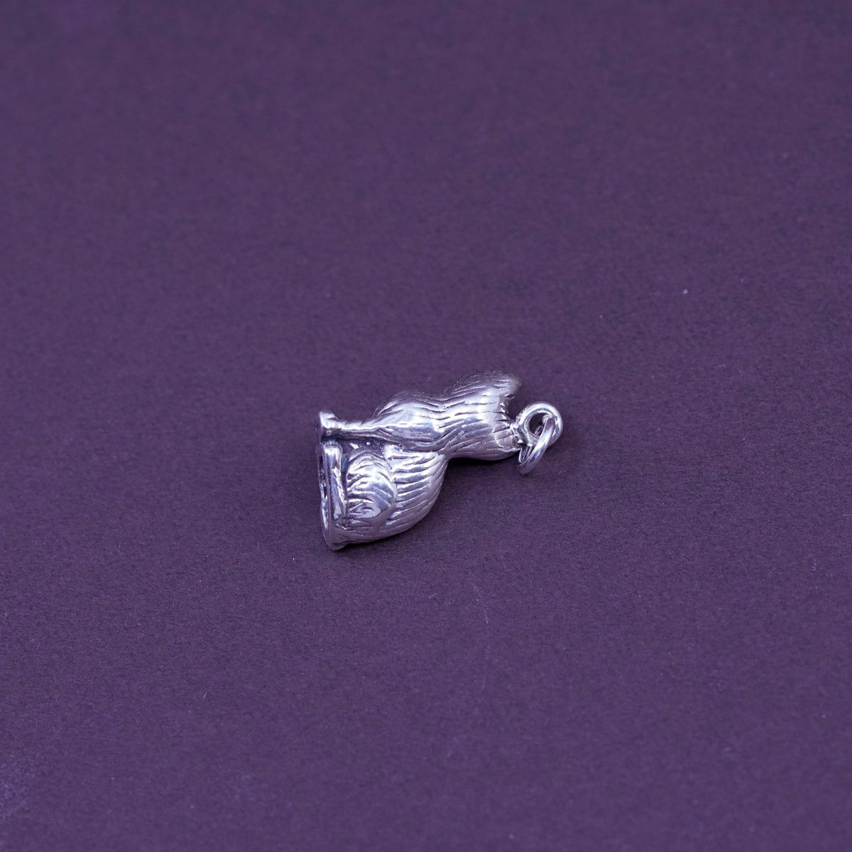 Vintage Sterling silver handmade pendant, 925 cat kitty charm with heart